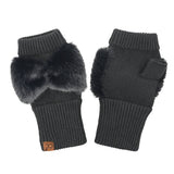 Faux Fur Bow Fingerless Gloves