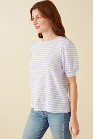 Stripe Textured Puff Sleeve