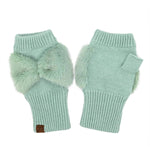 Faux Fur Bow Fingerless Gloves