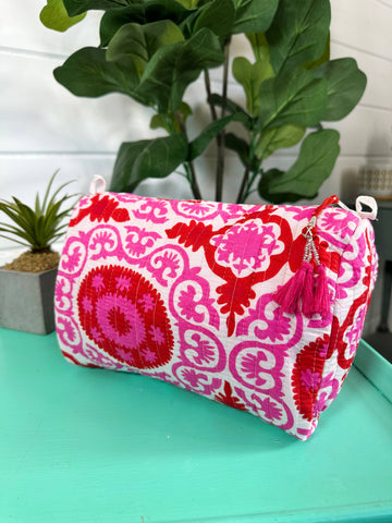 Pink/Red Medallion Quilted Cosmetic Bag