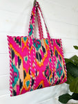 Quilted Tote Bag Pink Ikat