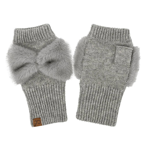 Faux Fur Bow Fingerless Gloves