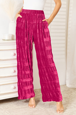 Tiered Velvet Wide Leg Pants