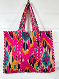 Quilted Tote Bag Pink Ikat