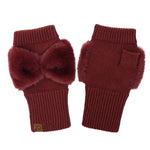 Faux Fur Bow Fingerless Gloves