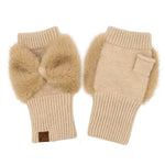 Faux Fur Bow Fingerless Gloves