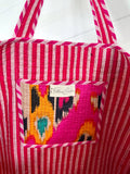 Quilted Tote Bag Pink Ikat