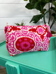 Pink/Red Medallion Quilted Cosmetic Bag